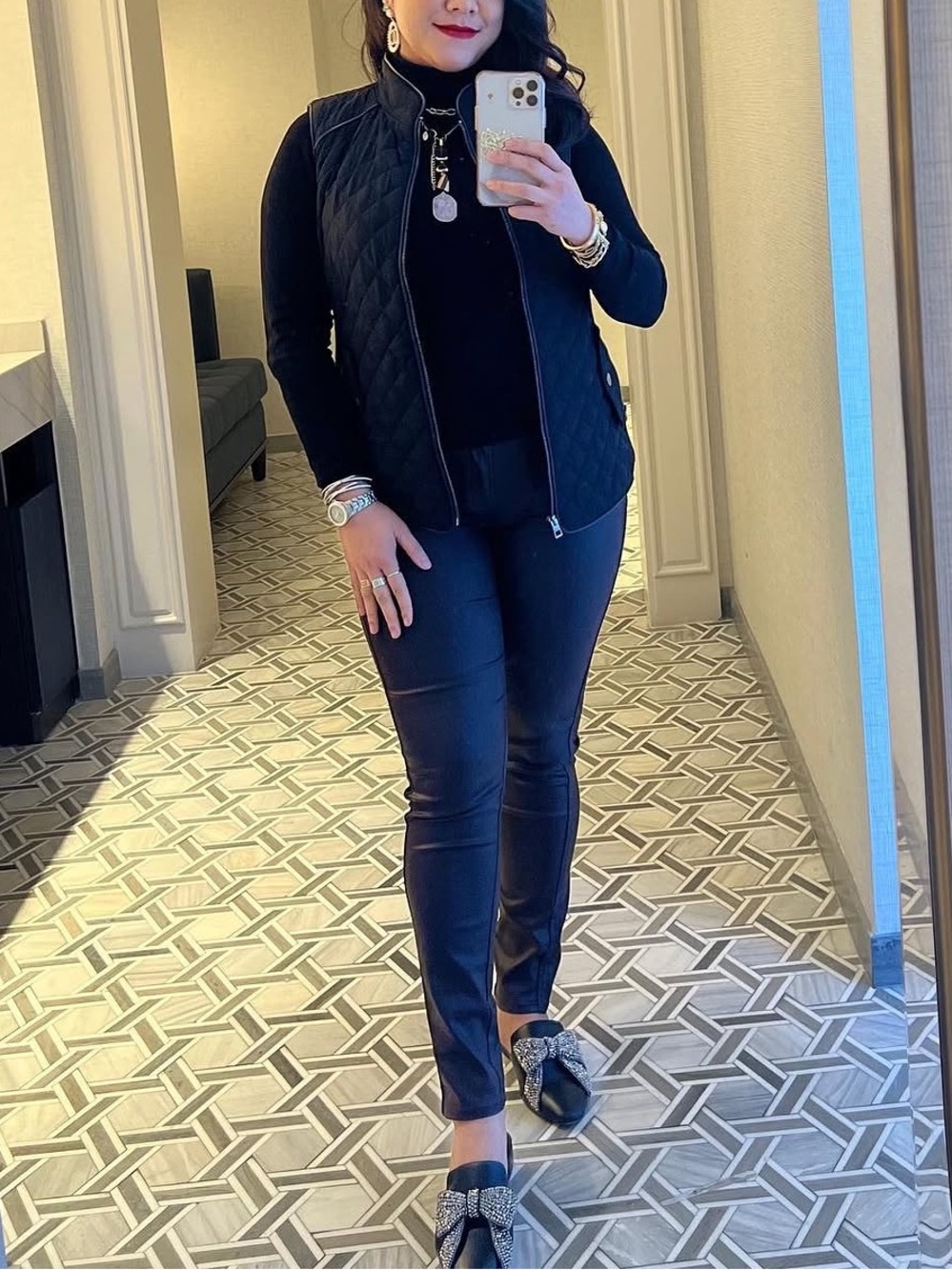 Chico's Black Quilted Vest with Knit Sides